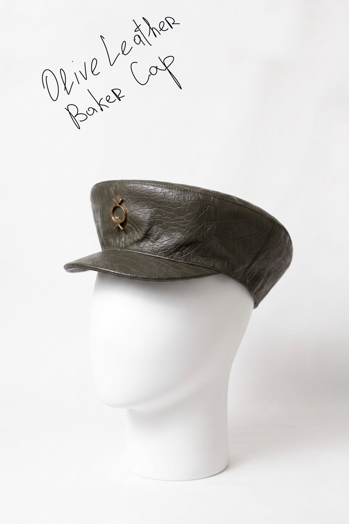 Olive Leather Baker Cap