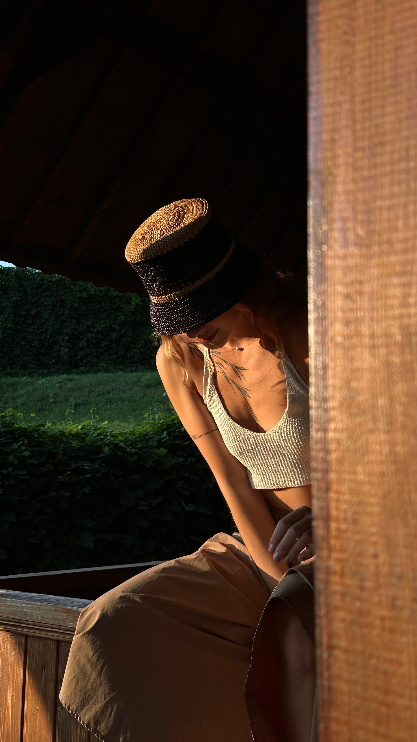 Natural Black Raffia Bucket Hat