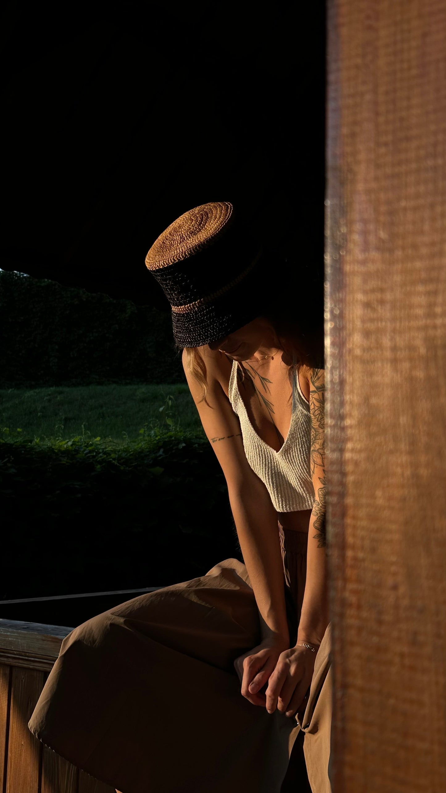 Natural Black Raffia Bucket Hat
