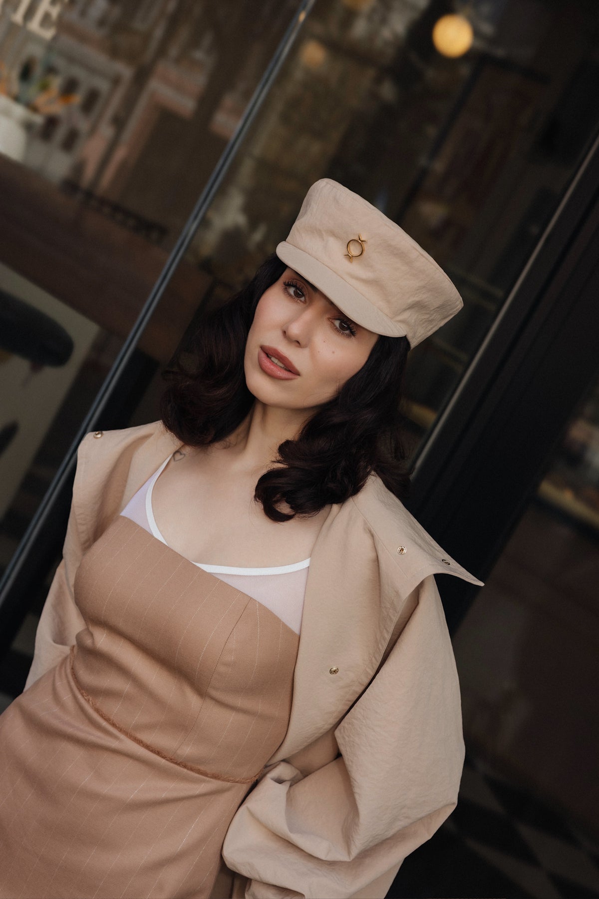 Beige Trench Baker Cap