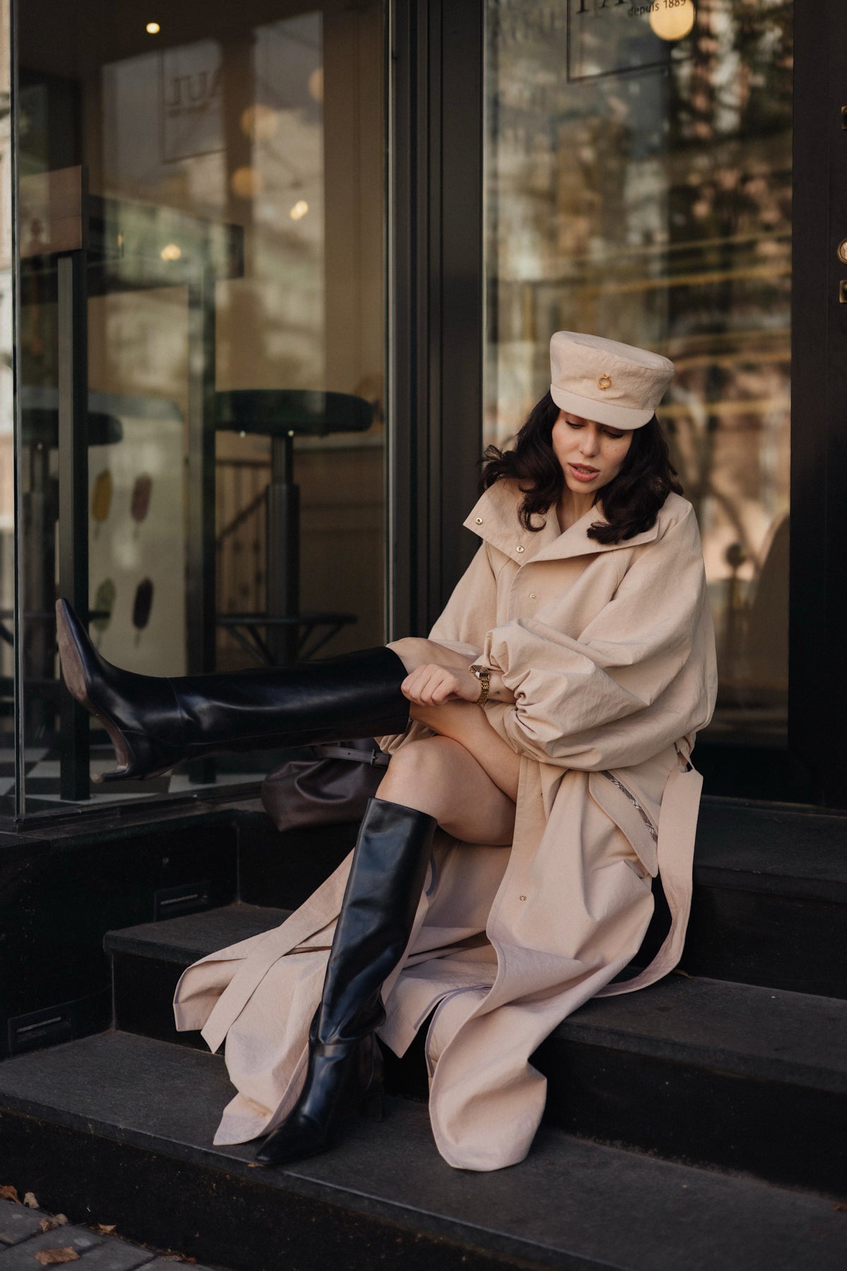 Beige Trench Baker Cap