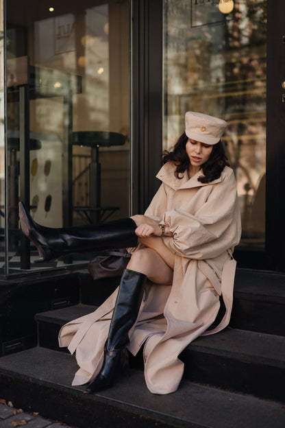 Beige Trench Baker Cap