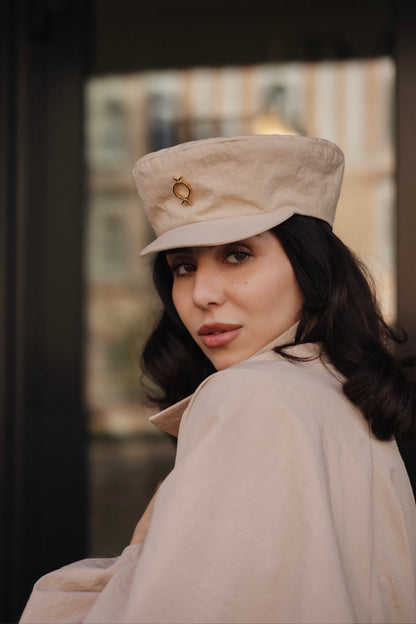 Beige Trench Baker Cap