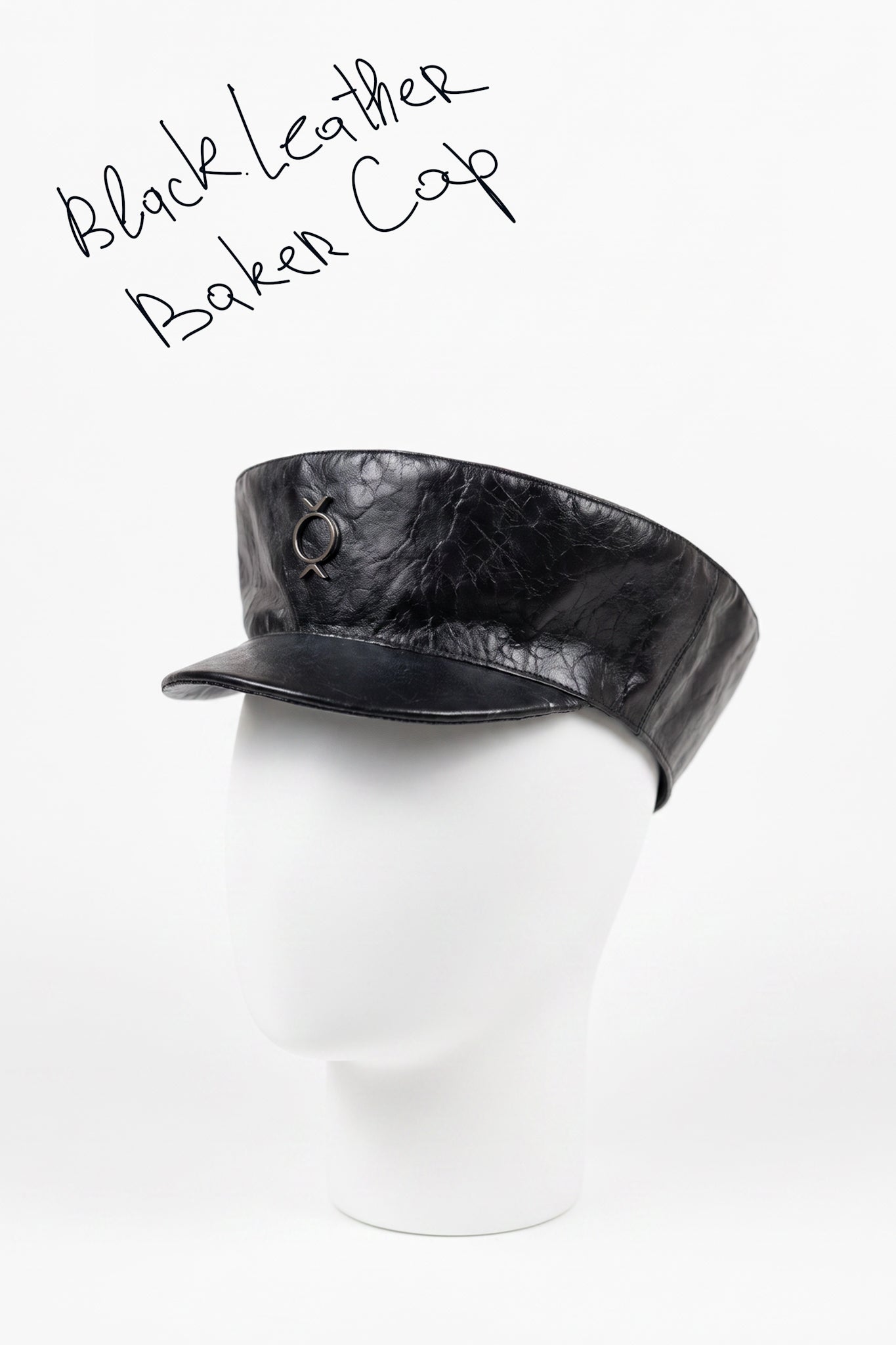 Black Leather Baker Cap
