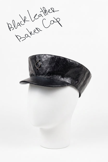 Black Leather Baker Cap