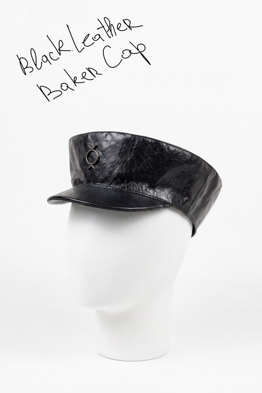 Black Leather Baker Cap