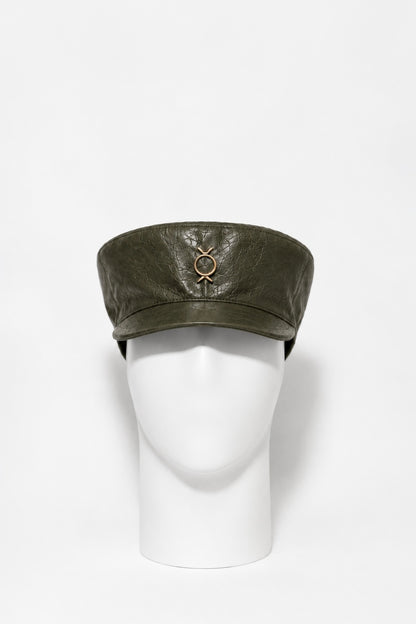 Olive Leather Baker Cap