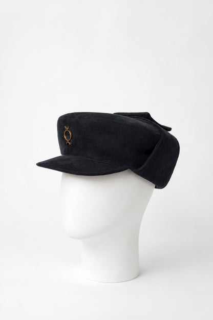 Black Suede Baker Cap