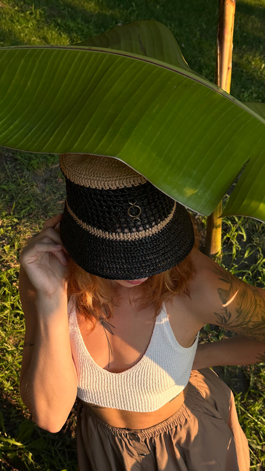 Natural Black Raffia Bucket Hat