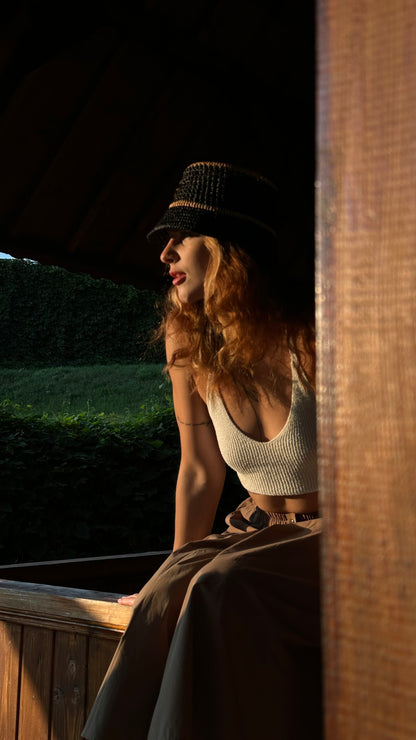 Natural Black Raffia Bucket Hat