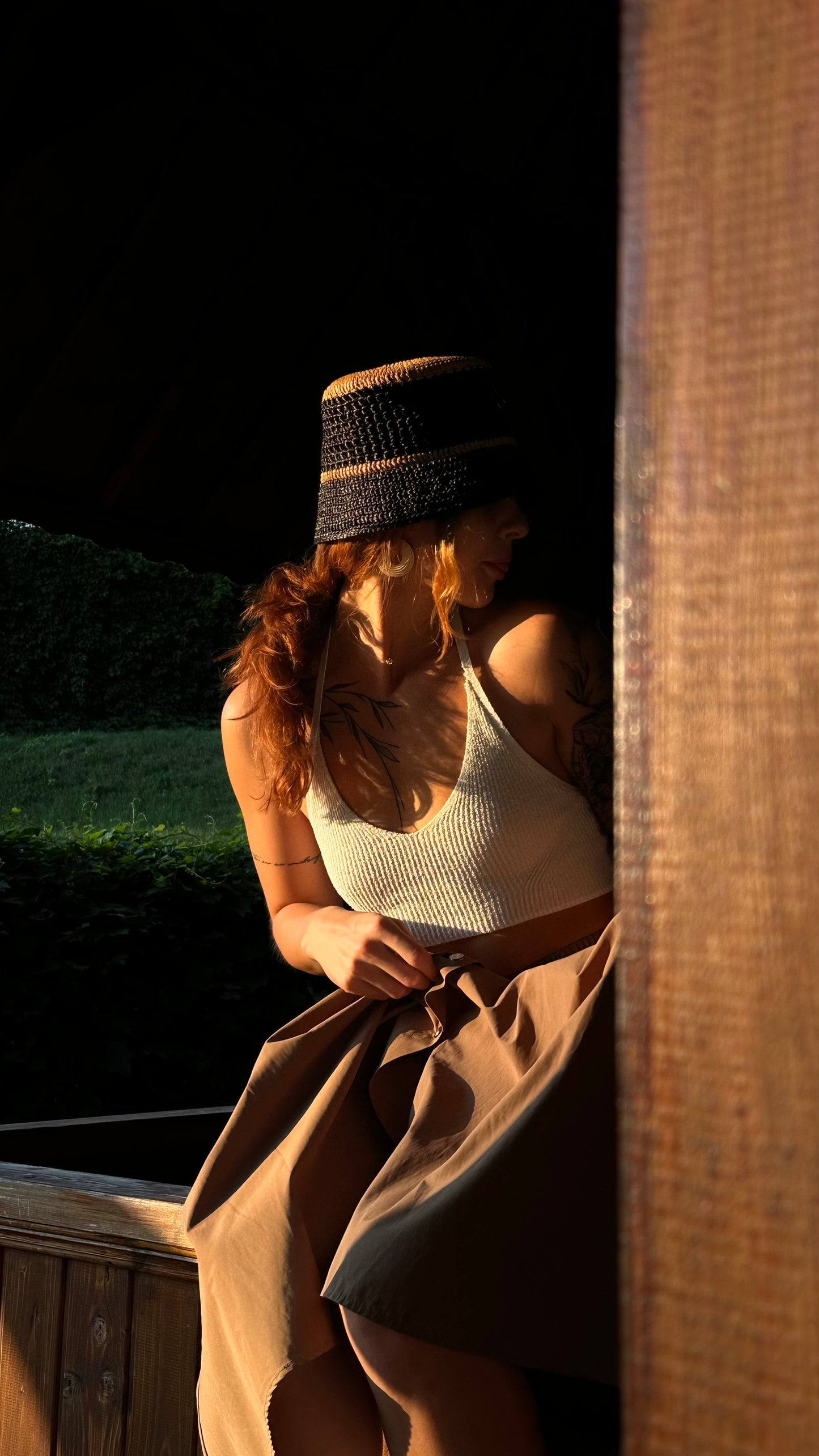Natural Black Raffia Bucket Hat