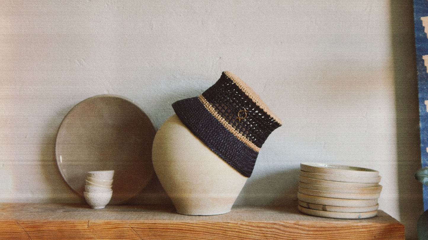 Natural Black Raffia Bucket Hat